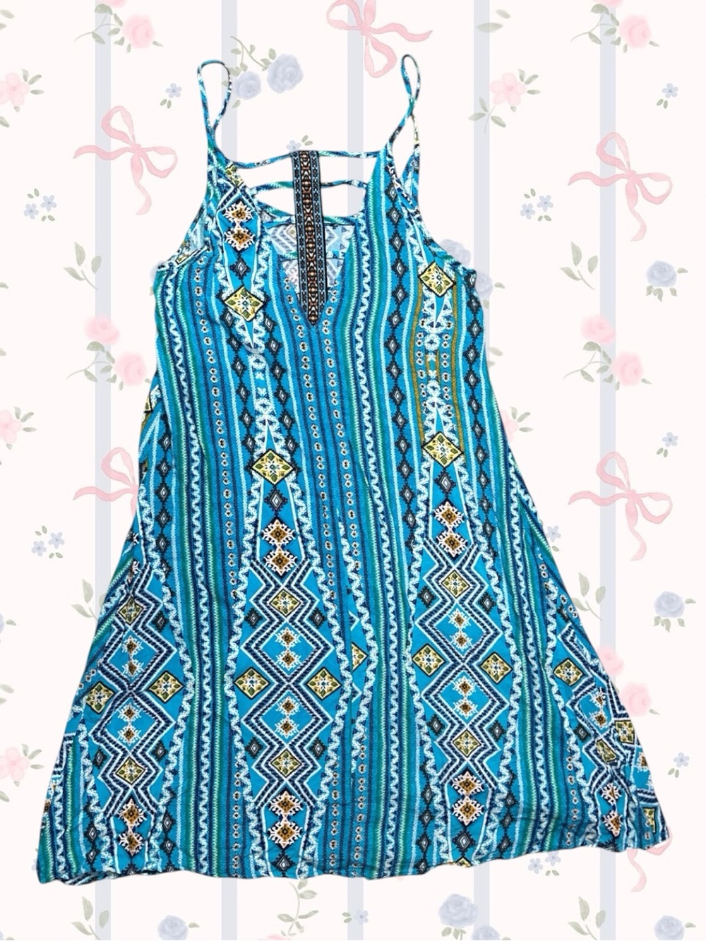 Vintage Kandy Kiss Turquoise Geometric Boho Sundress XS